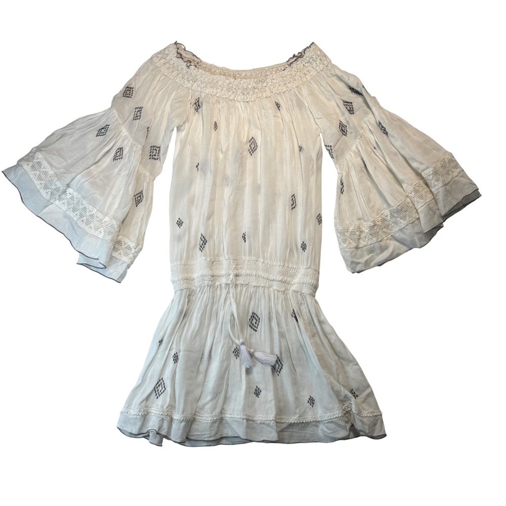 Poupette St Barth Mini Dress Micro Off Shoulder Boho Lace Trim Size 0 Indonesia